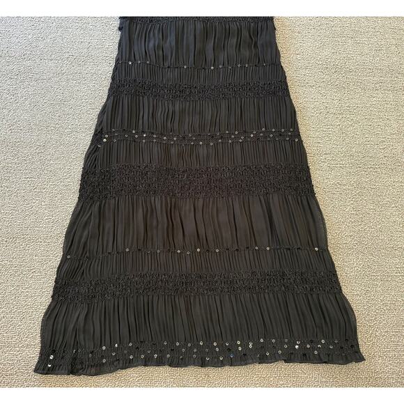 ABS Allen Schwartz Women XXS Sheer Black Sequin Beaded Tiered Ribbon Tie Dress‎ - Picture 9 of 14